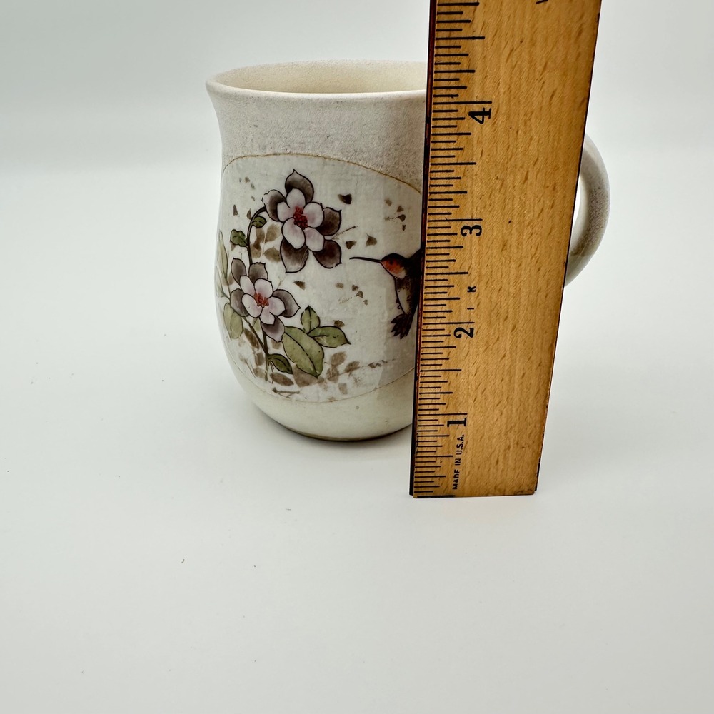 Vintage Otagiri Style Stoneware Mug Hummingbird Floral Cream Hand Painted Boho - Picture 2 of 12